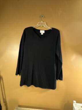 HC1103 Susan Graver Style Black Long Sleeve V-Neck Tunic Top XL
